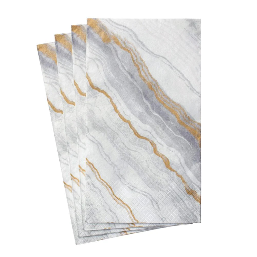 Caspari Marble Grey Guest Towel Napkins, Set of 15