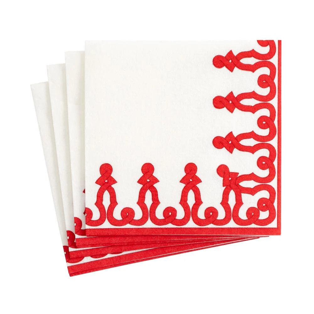 Caspari Dessin Passementerie Red Cocktail Napkins, Set of 15