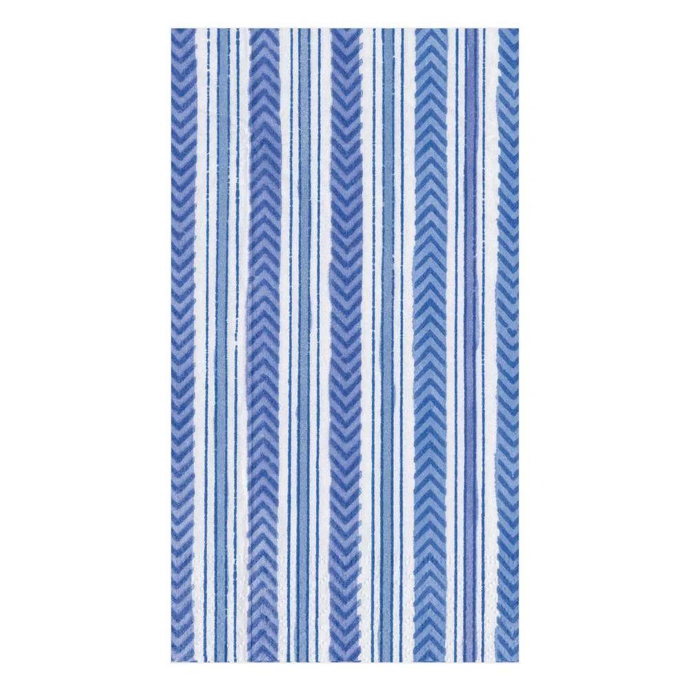 Caspari Carmen Stripe Blue Guest Towel Napkins, Set of 15