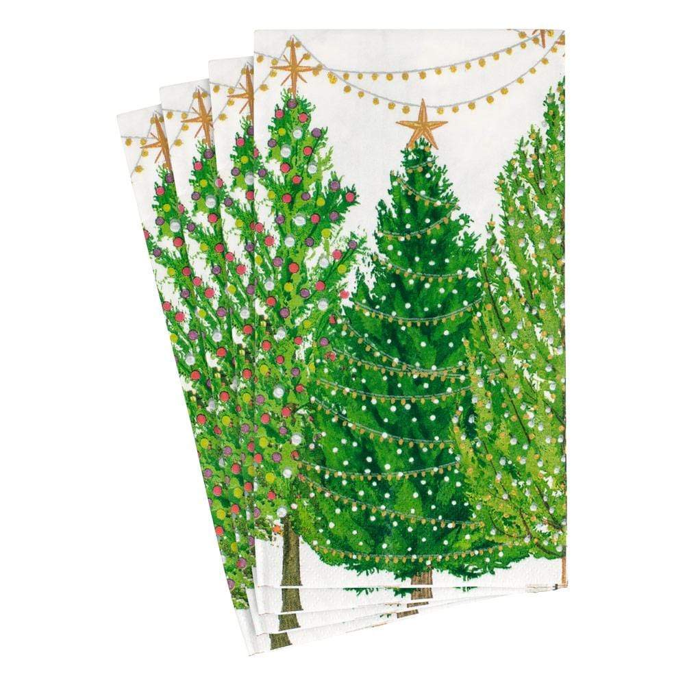 Caspari Christmas Trees with Lights Guest Towel Napkins, Set of 15