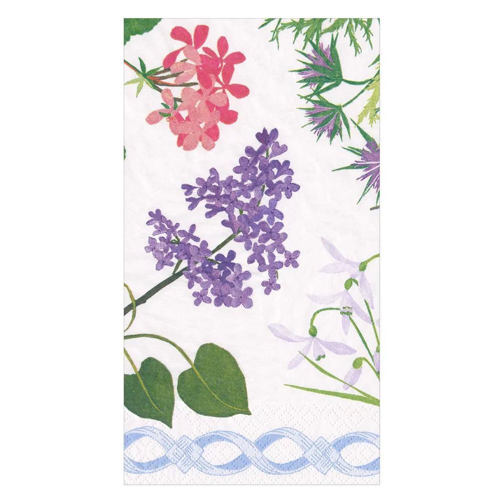 Caspari Mary Delany Flower Mosaic Guest Towel Napkins, Set of 15