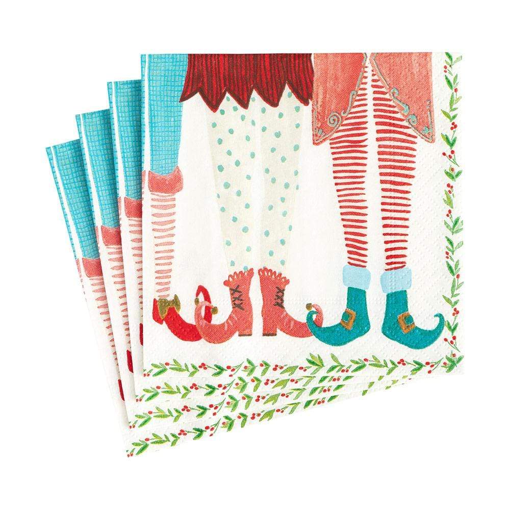 Caspari Elf Stocking Cocktail Napkins, Set of 20