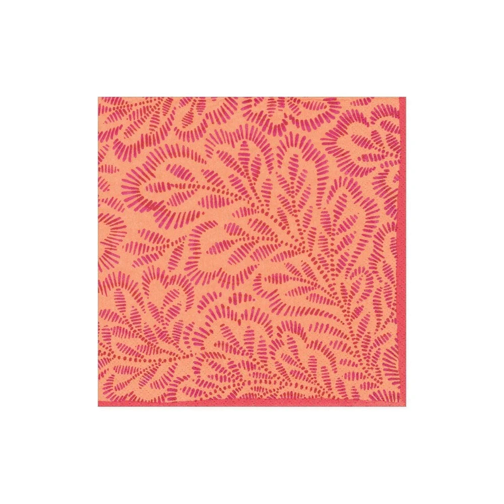 Caspari Block Print Orange Cocktail Napkins, Set of 20