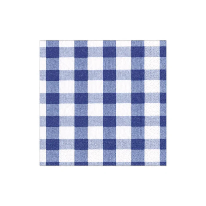 Caspari Gingham Blue Cocktail Napkins, Set of 20
