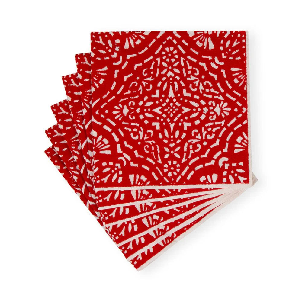 Caspari Annika Red Cocktail Napkins, Set of 20
