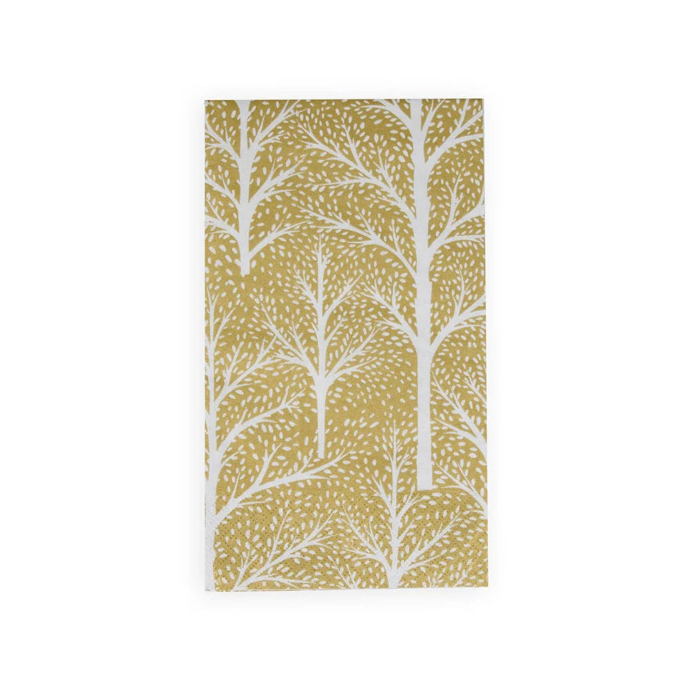 Caspari Winter Trees Gold & White Guest Towel Napkins, Set of 15