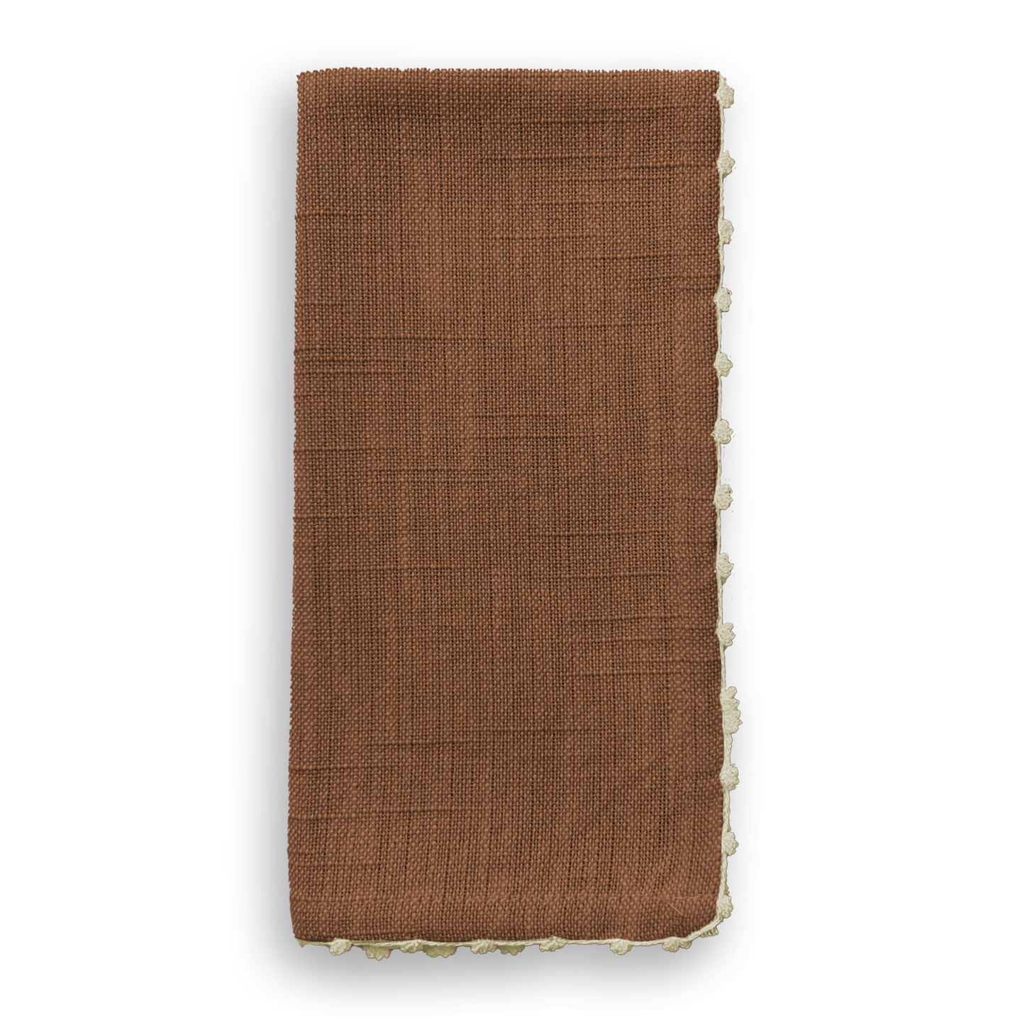 French Graffiti Knotted Edge Raw Umber Cotton Napkin Cream Trim