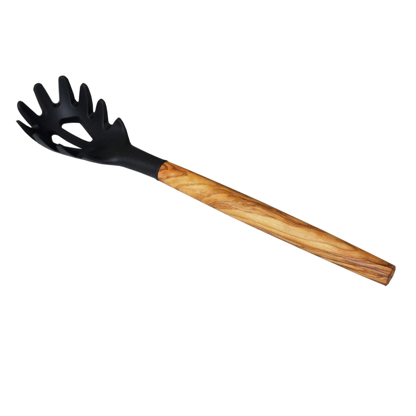 Black Silicone Spaghetti Server with Olive Wood Handle, 12"