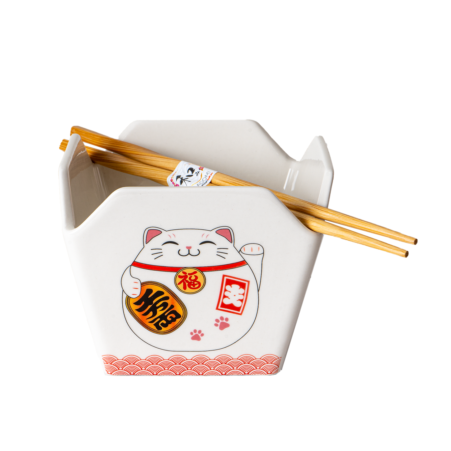 Urban Tokyo Takeout Box Serving Bowl With Chopsticks - Lucky Cat