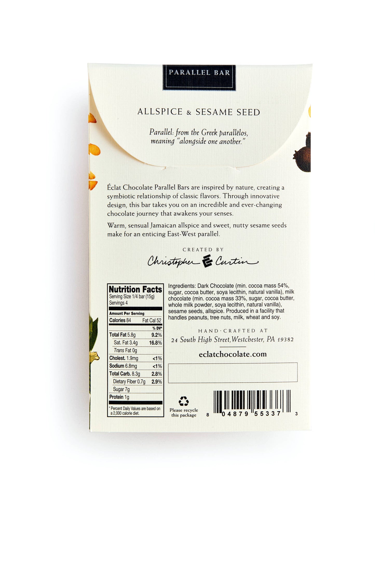 Éclat Chocolate Allspice & Sesame Seed Parallel Chocolate Bar