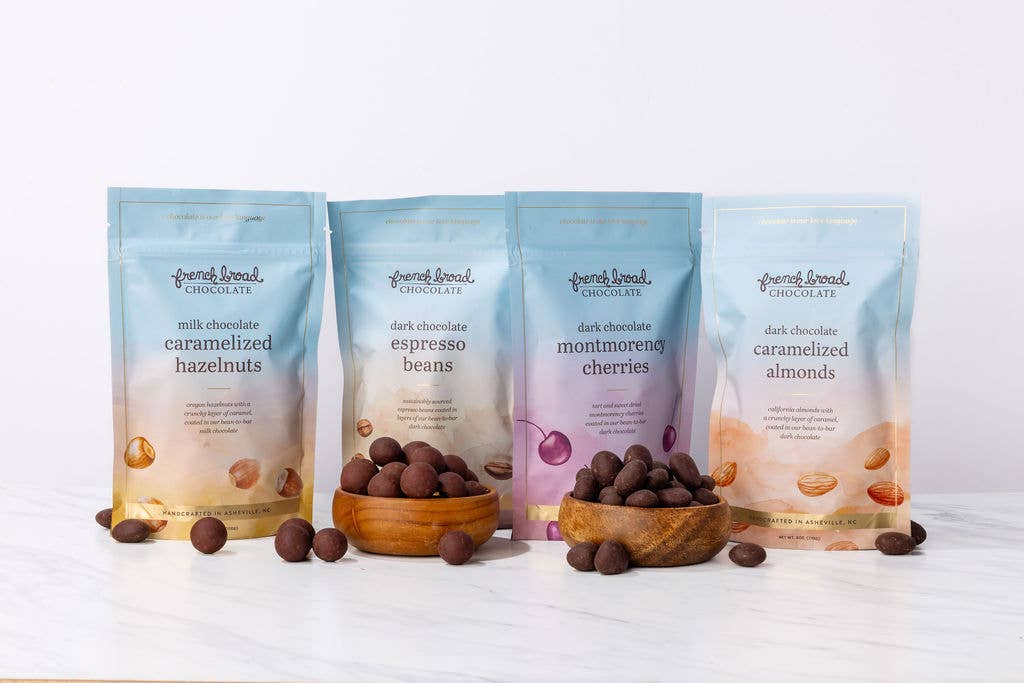 French Broad Chocolate Dark Chocolate Covered Caramelized Almonds, 6oz