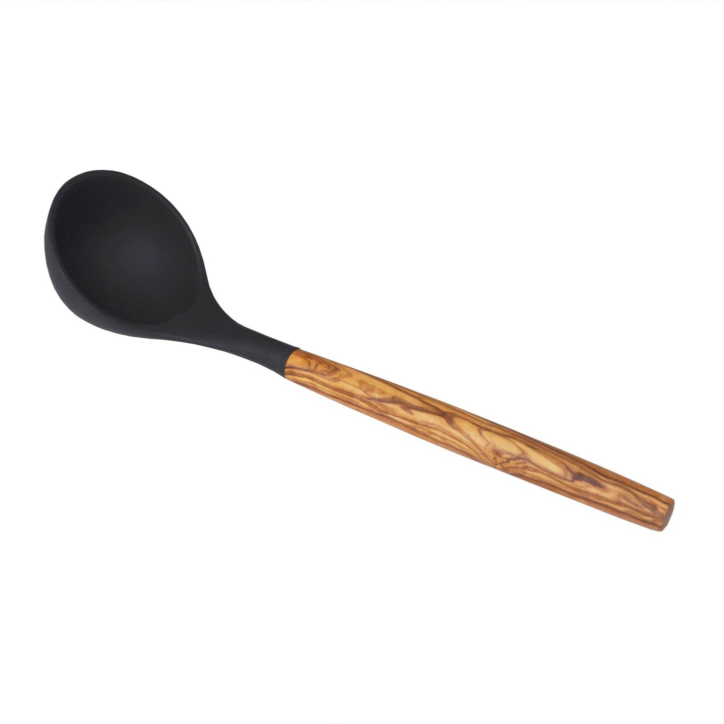 Black Silicone Ladle with Olive Wood Handle, 12"