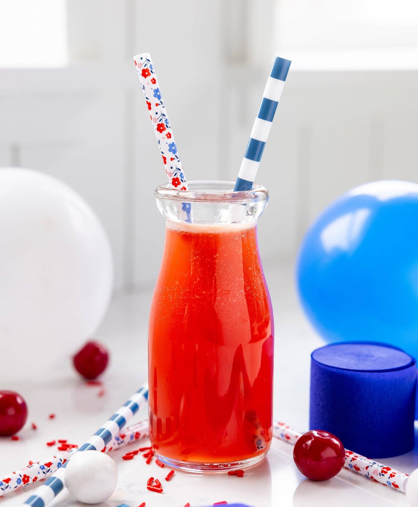 Patriotic Floral Reusable Straws, 12ct