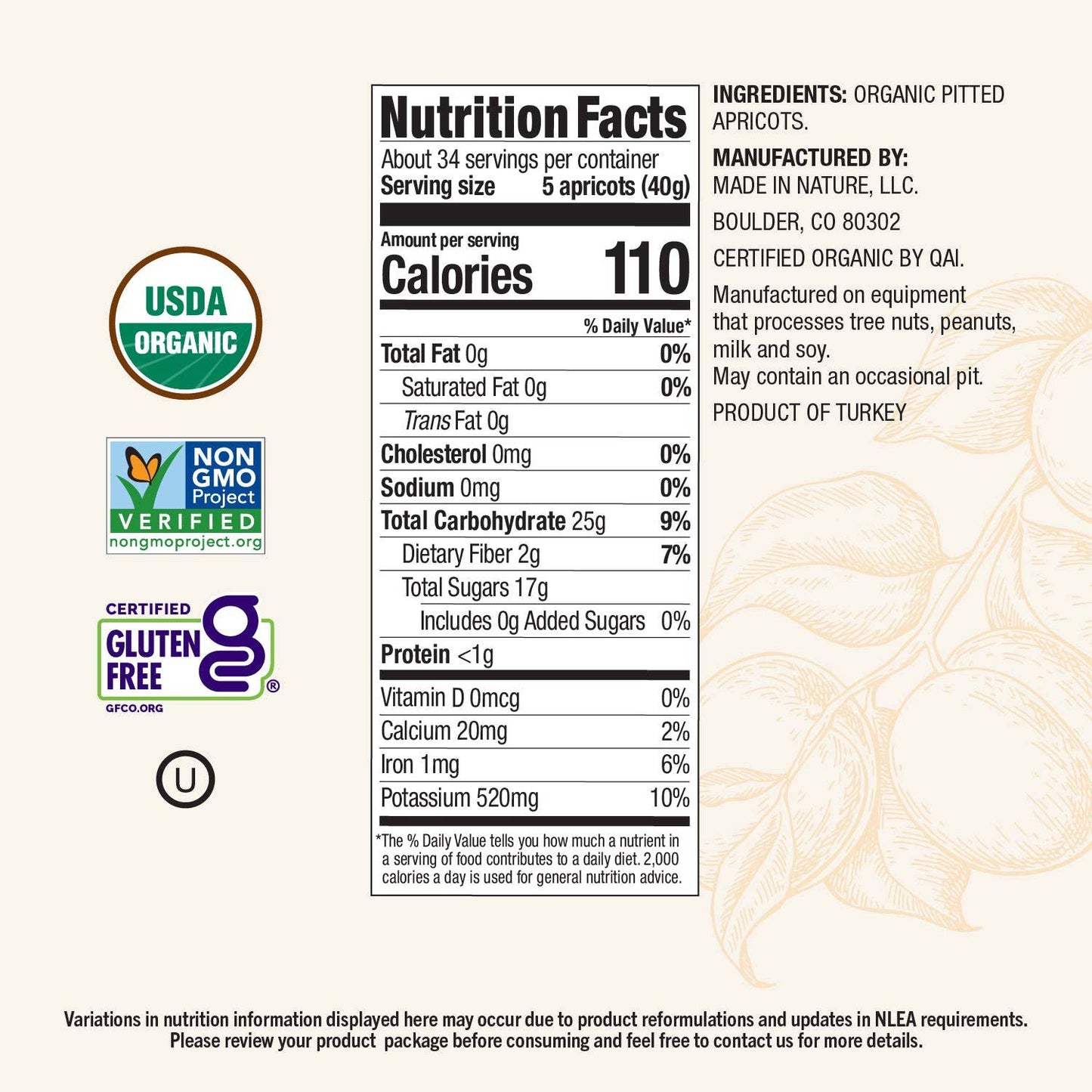 Made In Nature Dried Apricots, 6oz