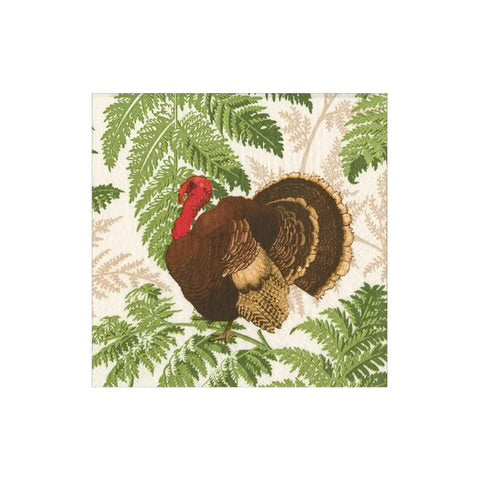Caspari Turkey Among Ferns Cocktail Napkins, Set of 20