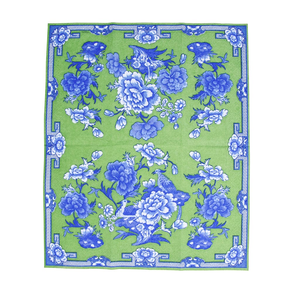Caspari Green and Blue Plate Guest Towel Napkins, Set of 15