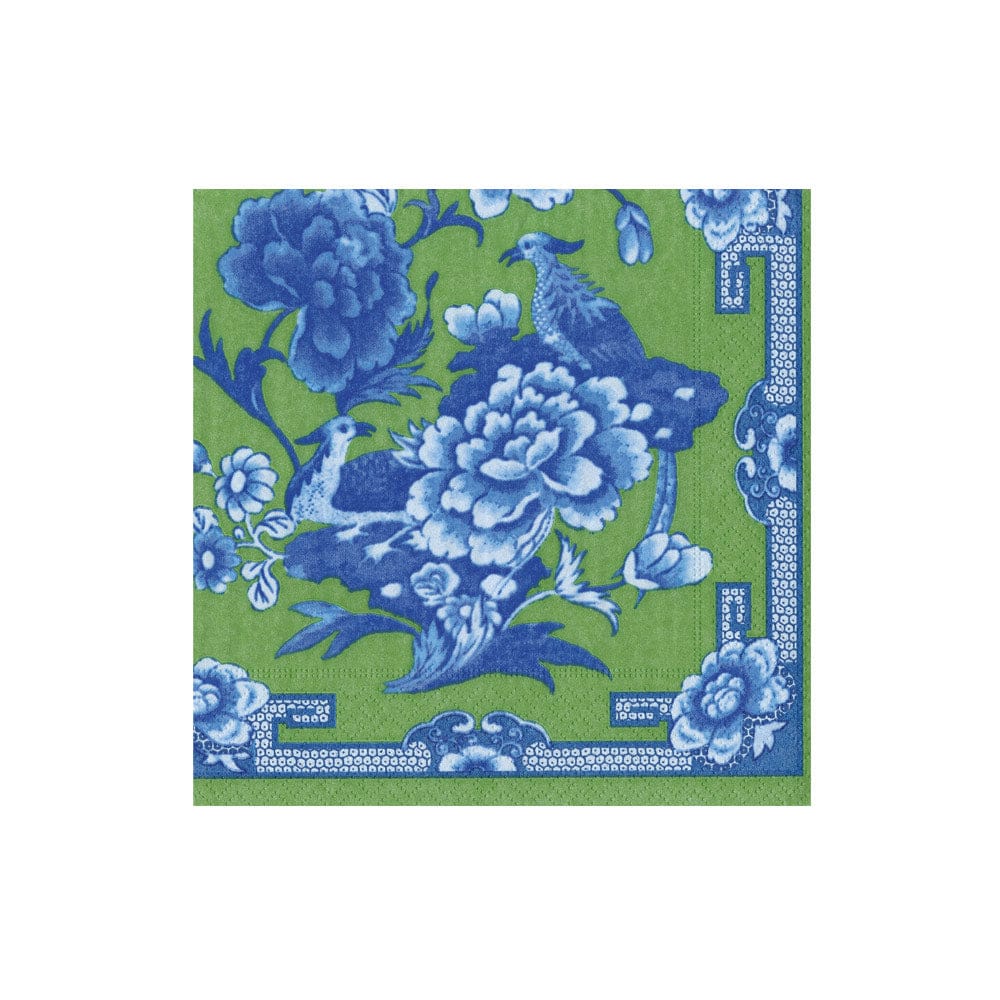 Caspari Green and Blue Plate Cocktail Napkins, Set of 20