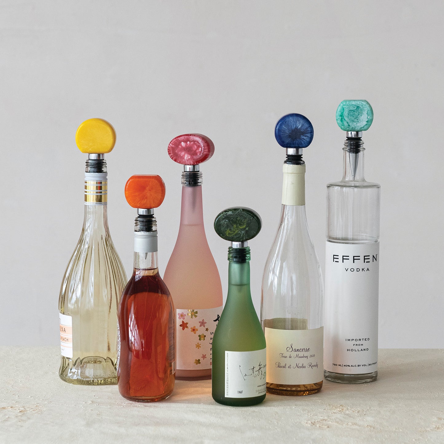 Aluminum & Marbled Resin Bottle Stopper, 6 Styles
