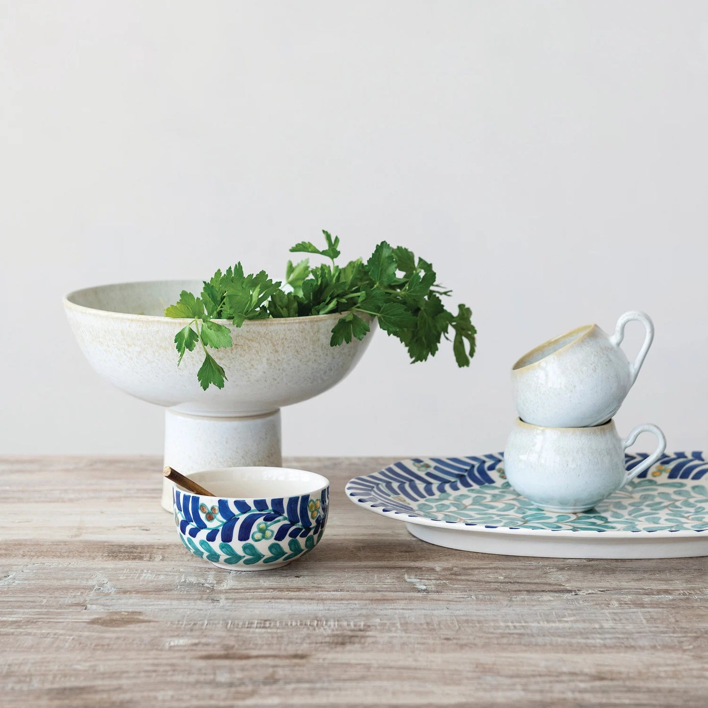 Hand-Painted Stoneware Bowl with Vines Design