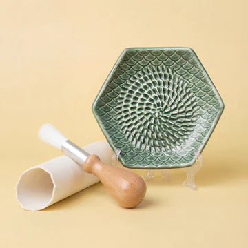 The Grate Plate Ceramic Garlic Grate 3-Piece Set - Sage Green