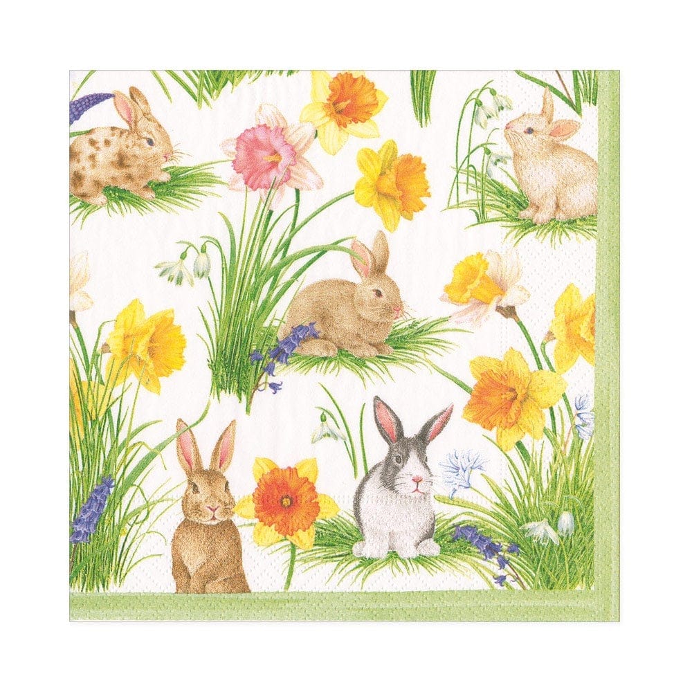 Caspari Bunnies and Daffodils Cocktail Napkins, Set of 20