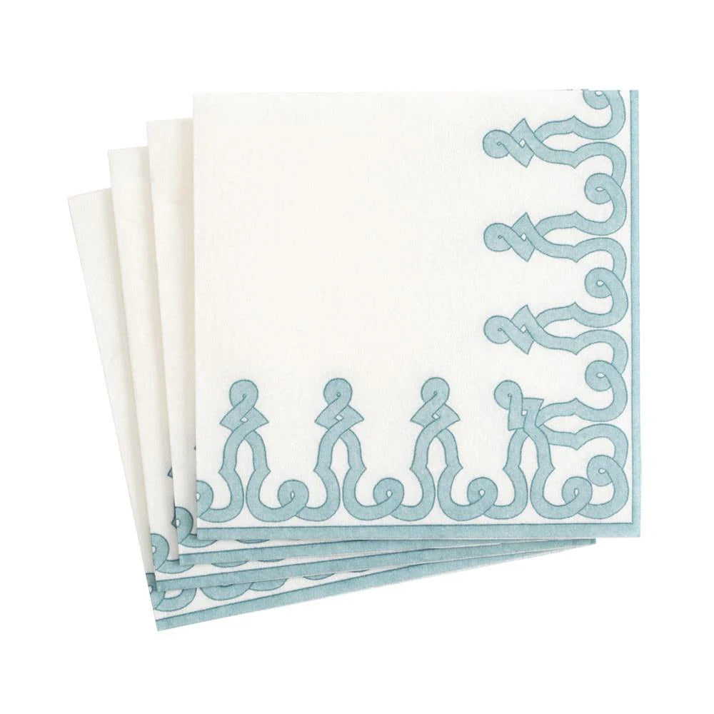 Caspari Dessin Passementerie Stone Blue Cocktail Napkins, Set of 15