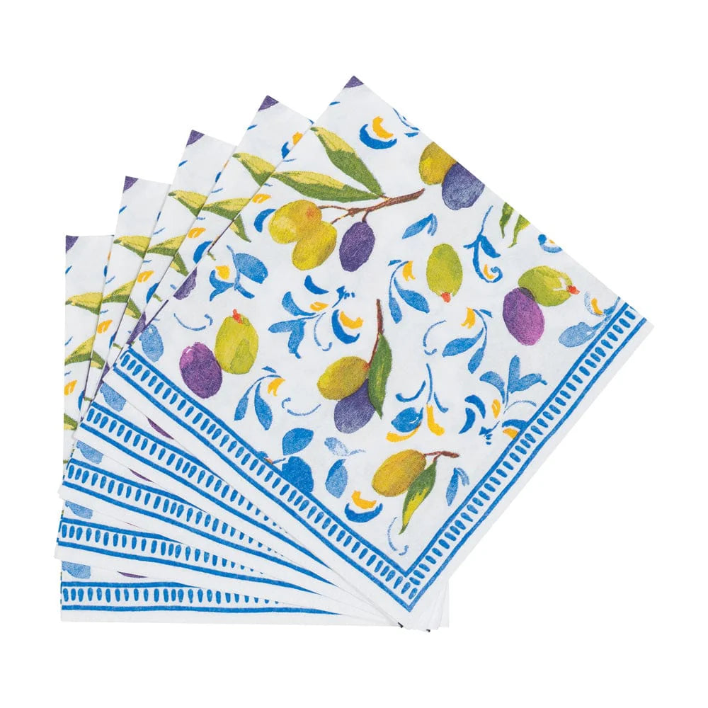 Caspari Mediterranean Blue Cocktail Napkins, Set of 20