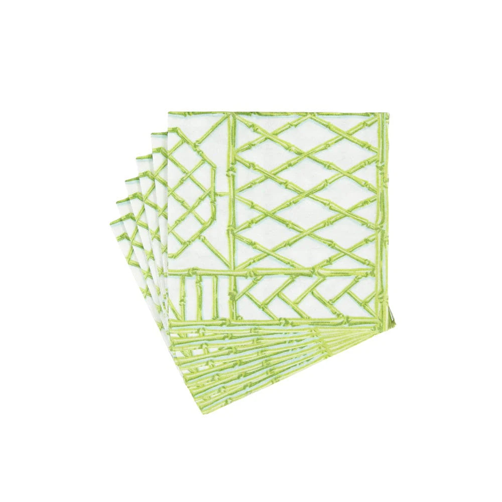 Caspari Bamboo Screen Moss Green Cocktail Napkins, Set of 15