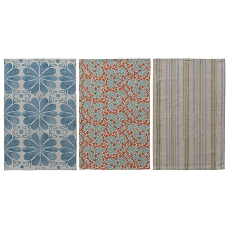 Cotton Linen Printed Tea Towel with Stripes/Pattern