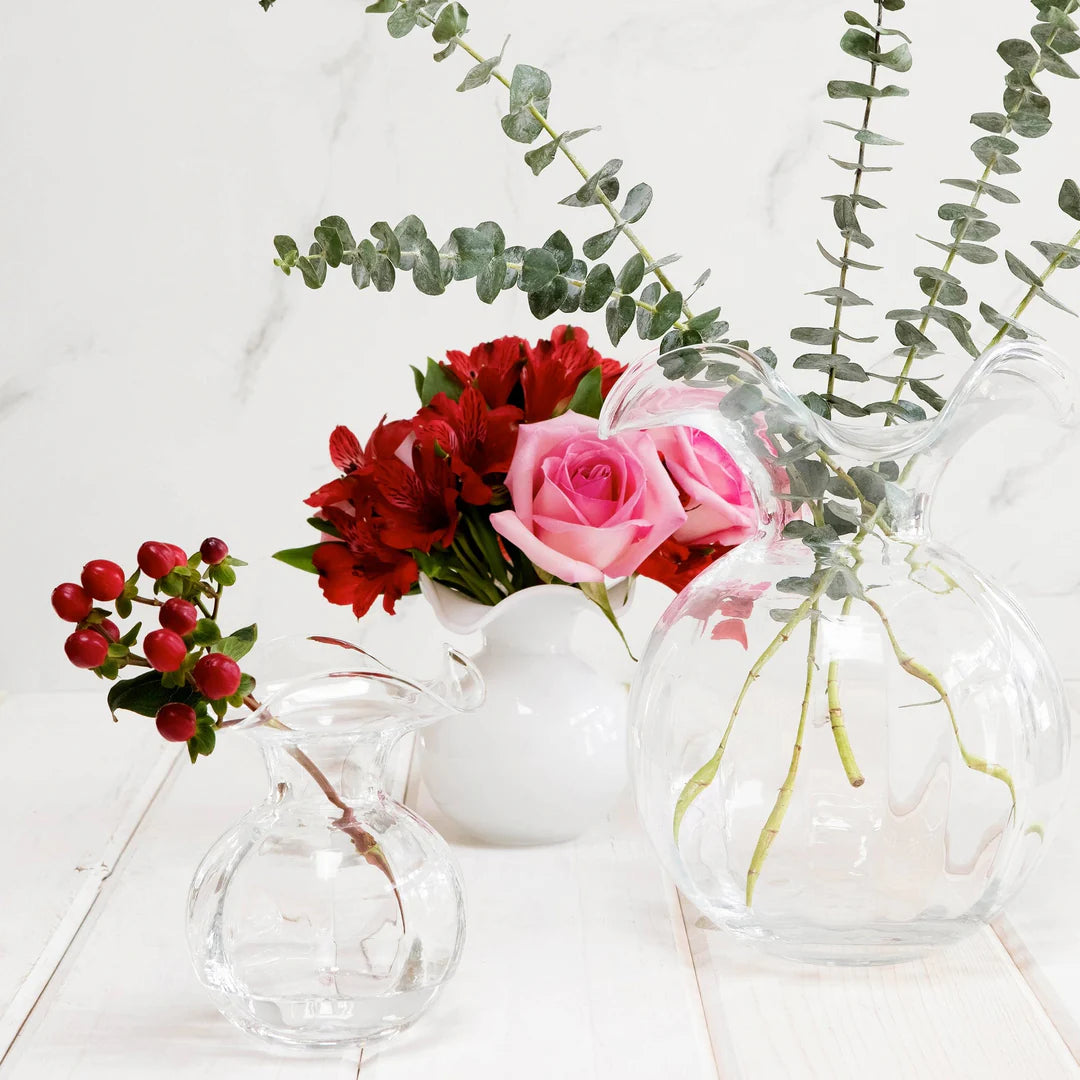 Vietri Hibiscus Glass Large Fluted Vase, Clear