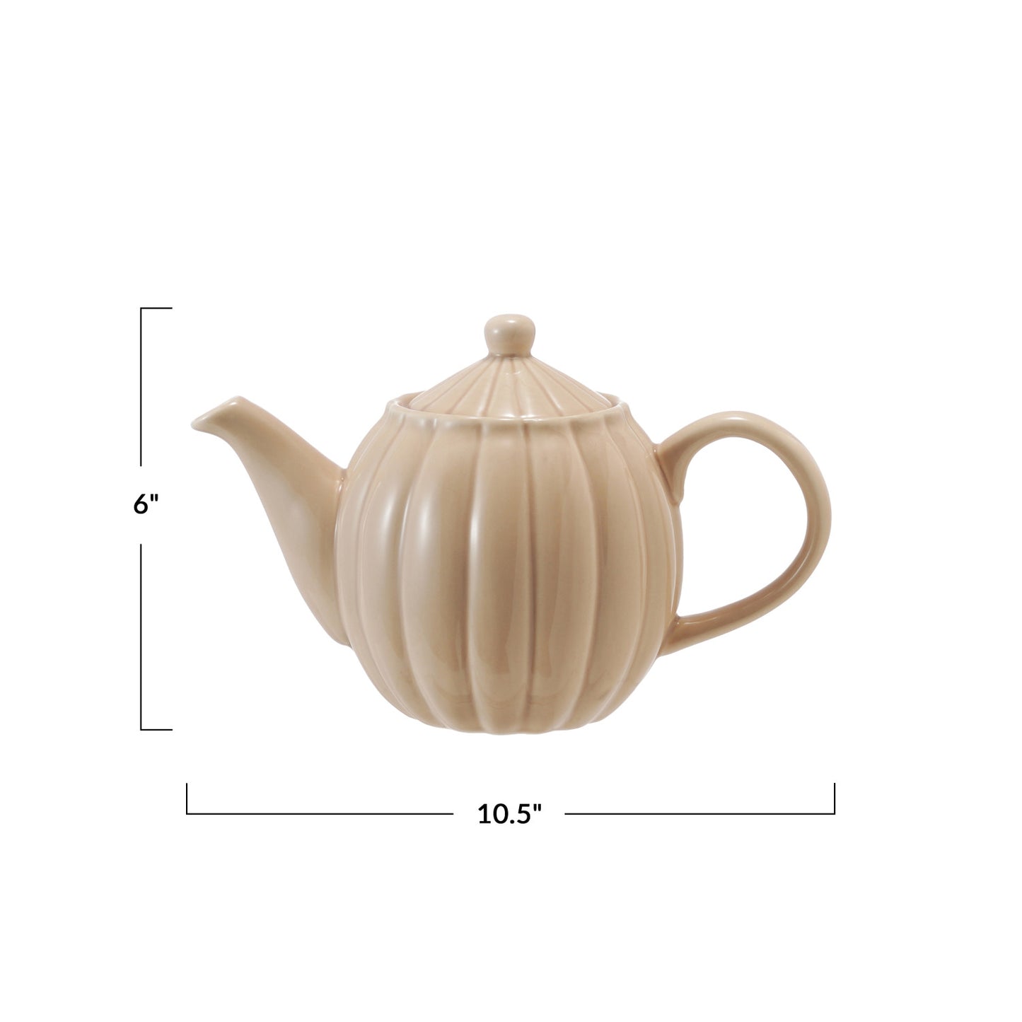 Stoneware Fluted Ribbed Teapot, Cream Color