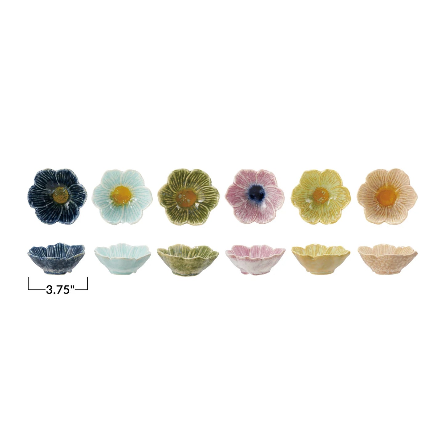 3.75” Stoneware Flower Shaped Dish, Assorted Colors