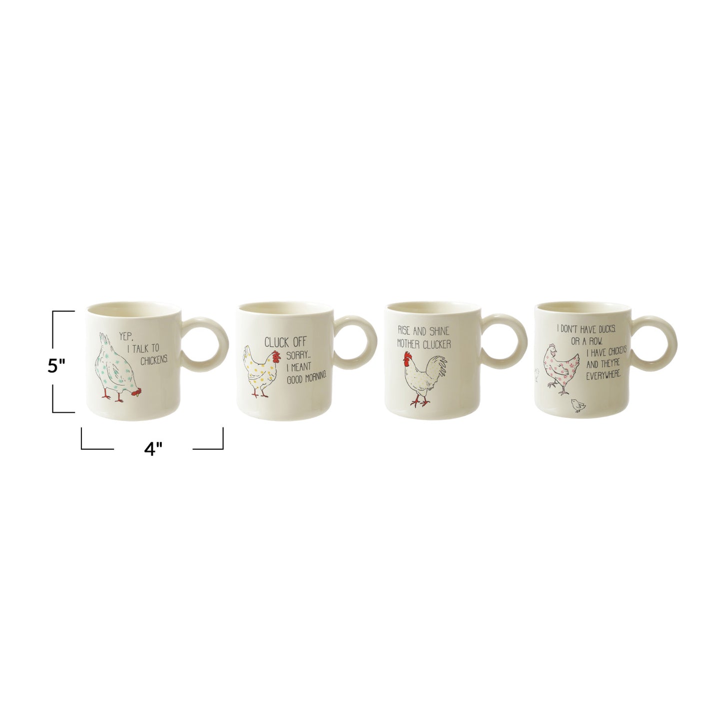 Stoneware Mug w/ Chicken & Saying, 4 Styles
