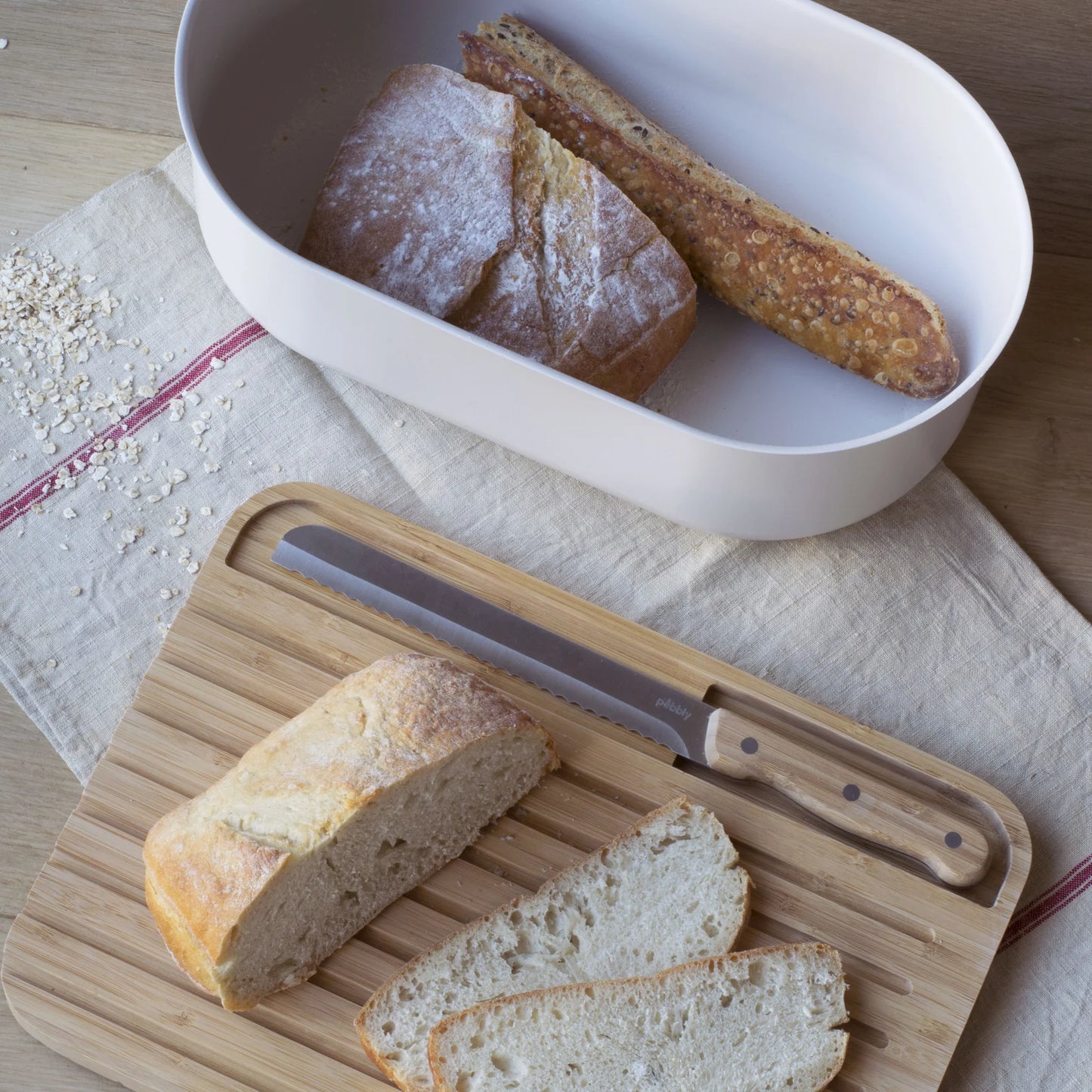 4-In-1 Bread Box With Cutting Board, Knife, And Cotton Bag