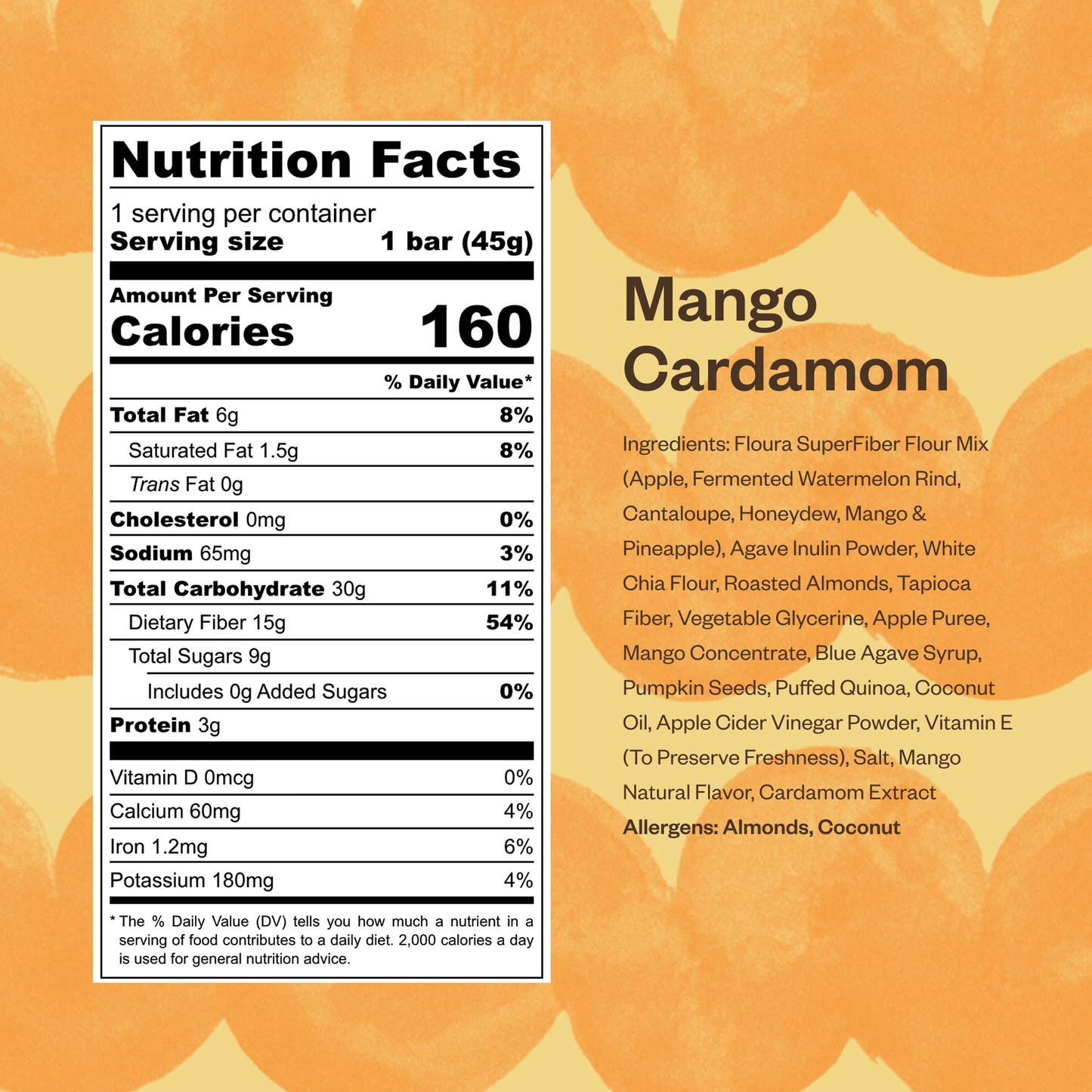 Floura & Co Mango Cardamom Fiber Snack Bar
