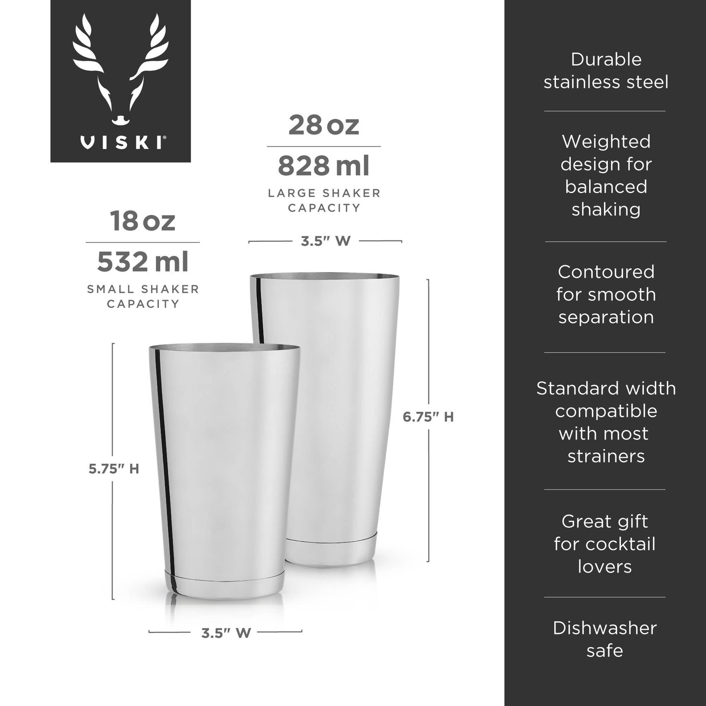 Harrison Stainless Steel Cocktail Shake, Set of 2