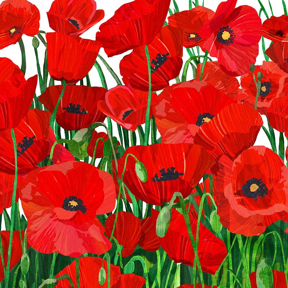 Red Poppies Beverage Napkin