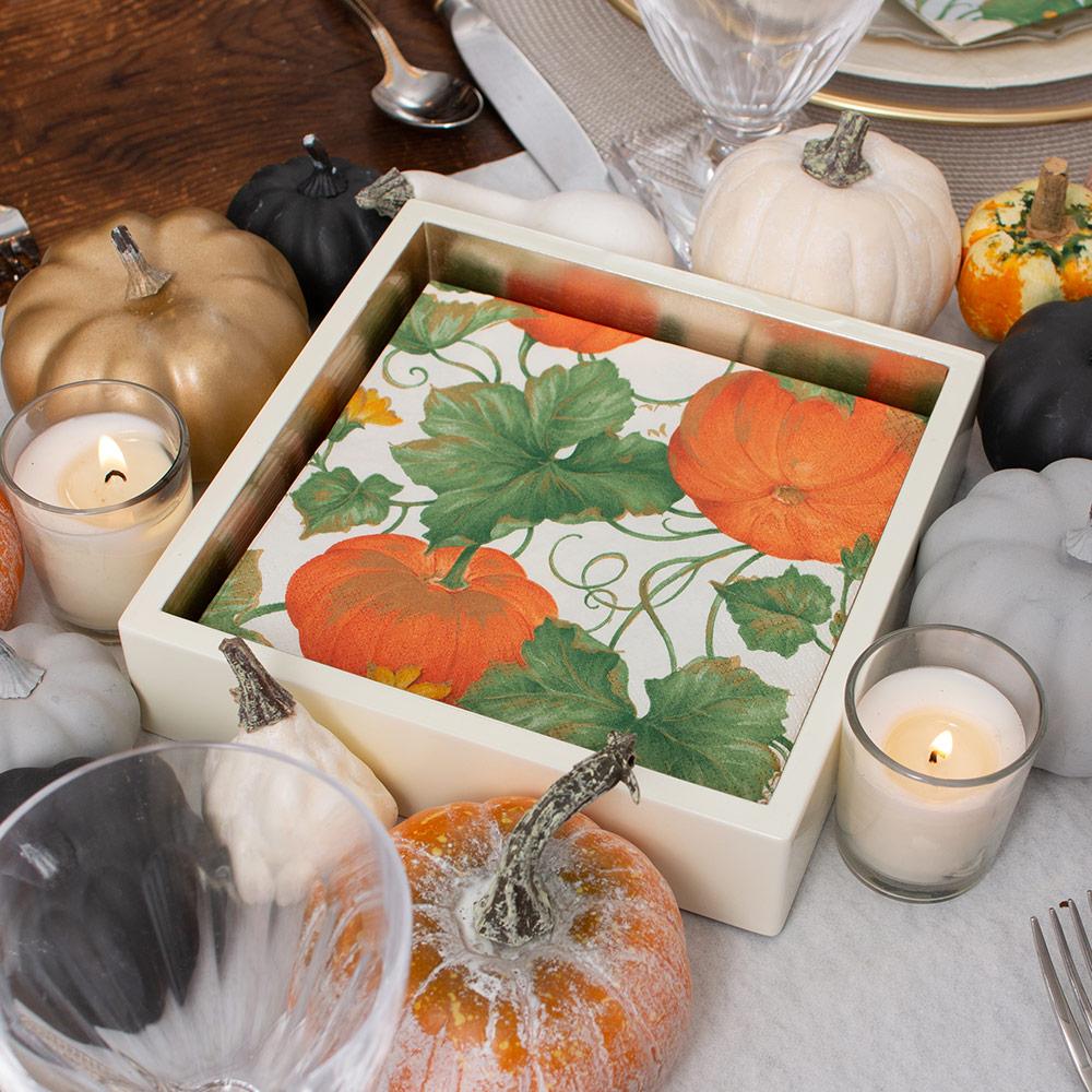 Caspari Heirloom Pumpkin Ivory/Orange Cocktail Napkins, Set of 20