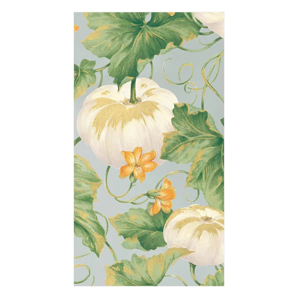 Caspari Heirloom Pumpkins Grey/White Guest Towel Napkins, Set of 15