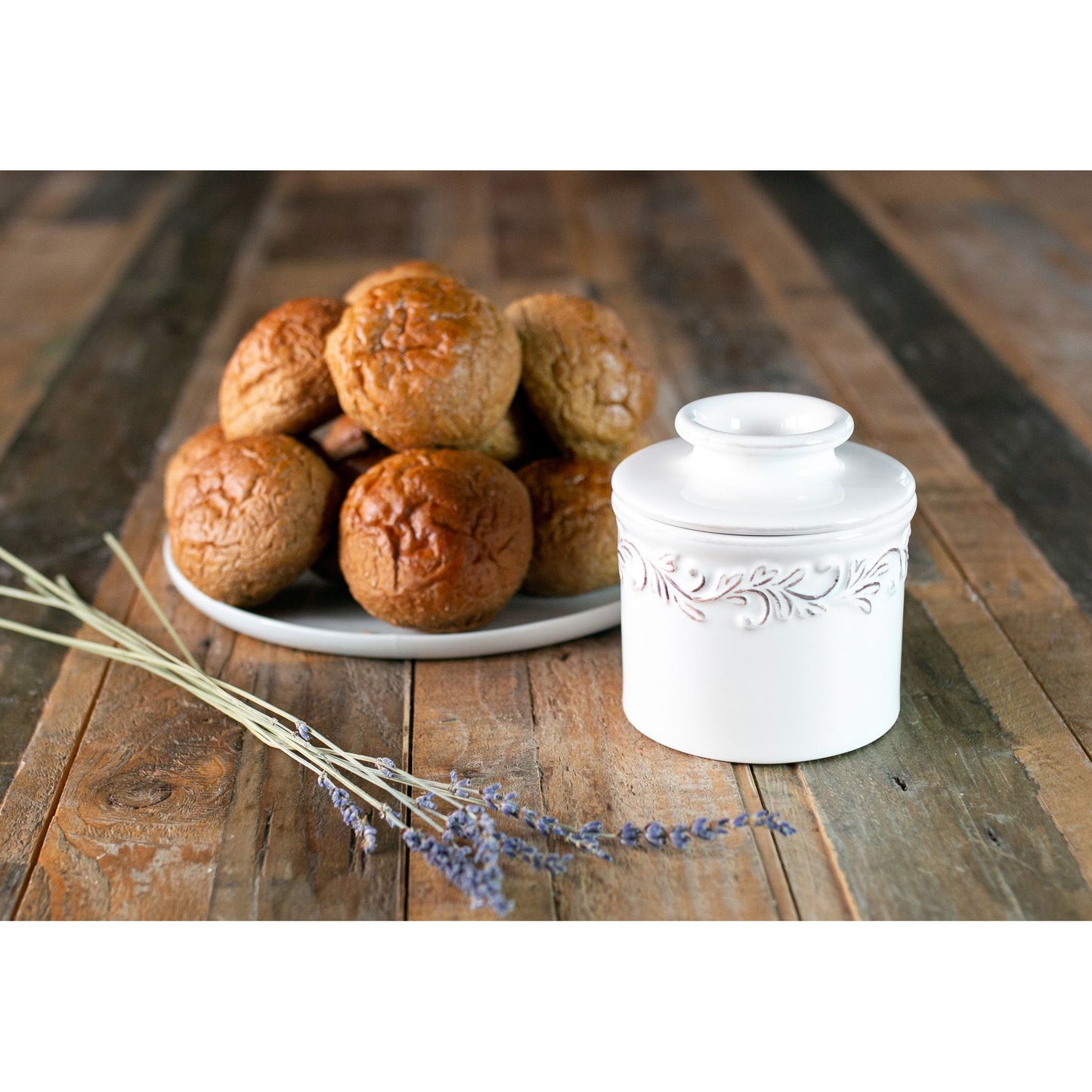 Butter Bell Crock Antique White Linen
