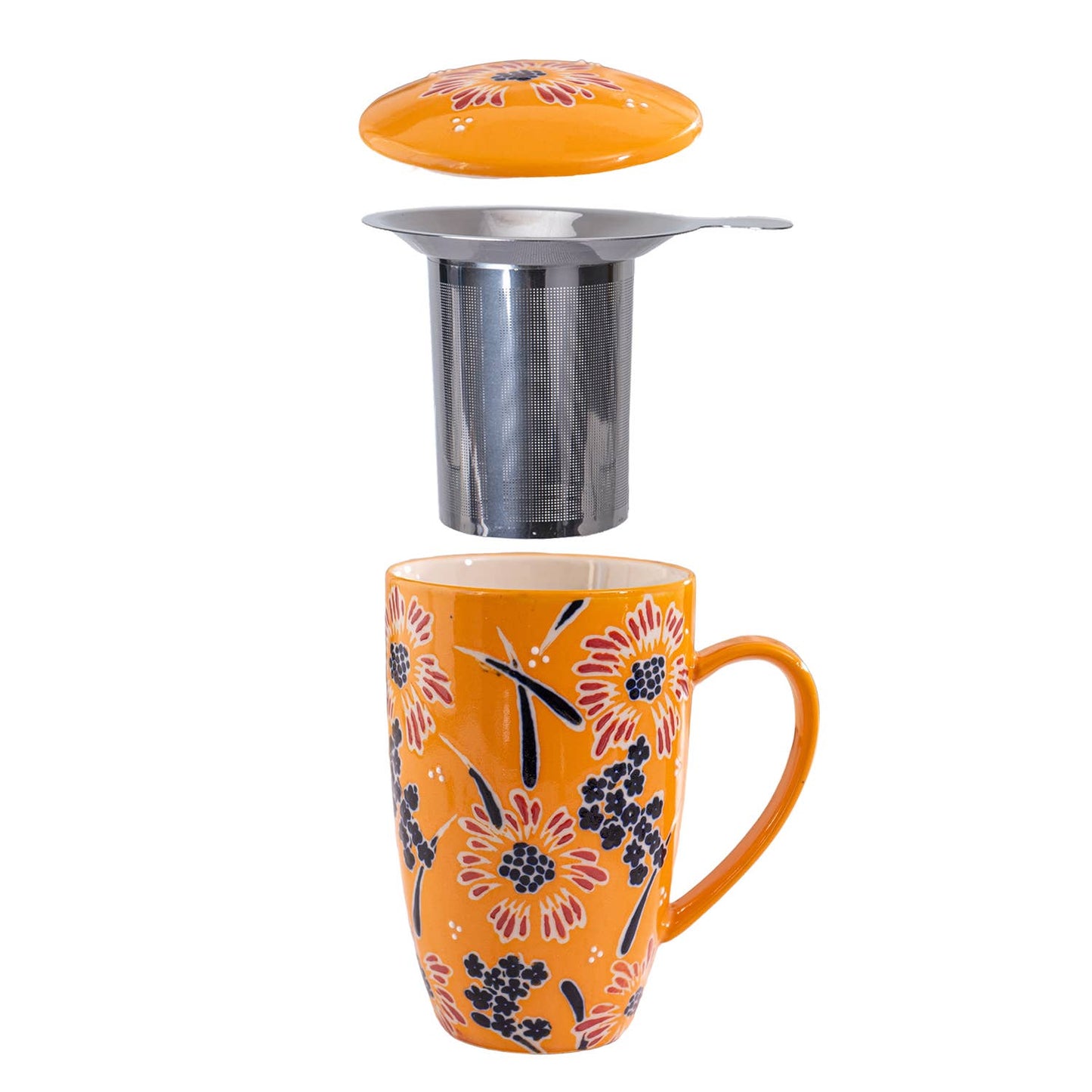 Yellow Flower Tea Mug with Lid and Infuser, 15oz