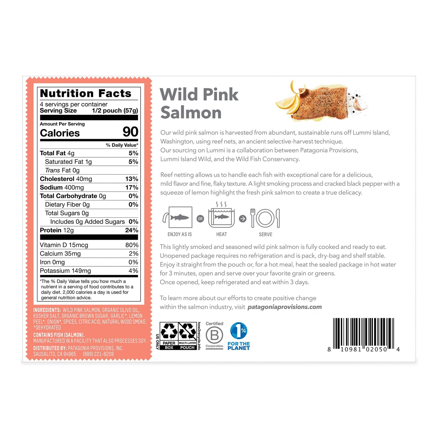 Patagonia Provisions - Wild Pink Salmon, Black Pepper 8oz (2-4oz pouches)
