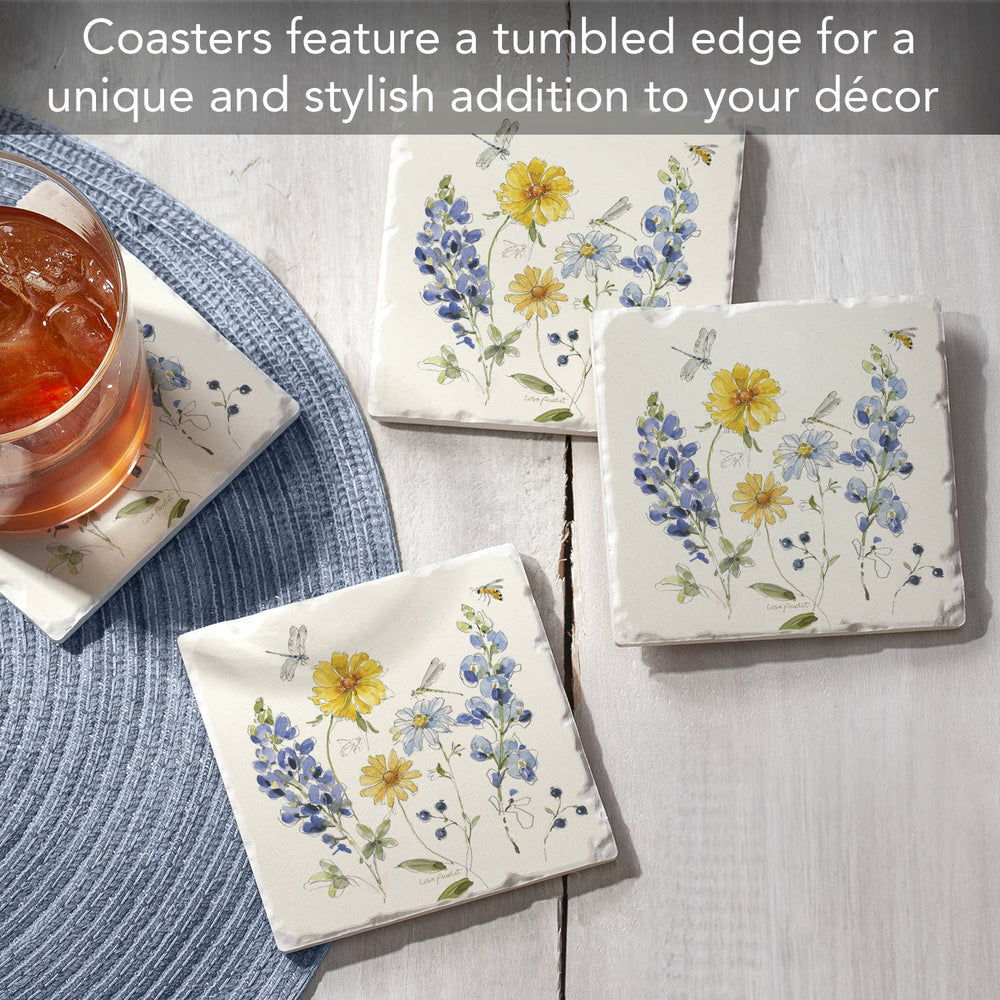 Lovely Blues Absorbent Tumbled Tile Coaster, Set of 4