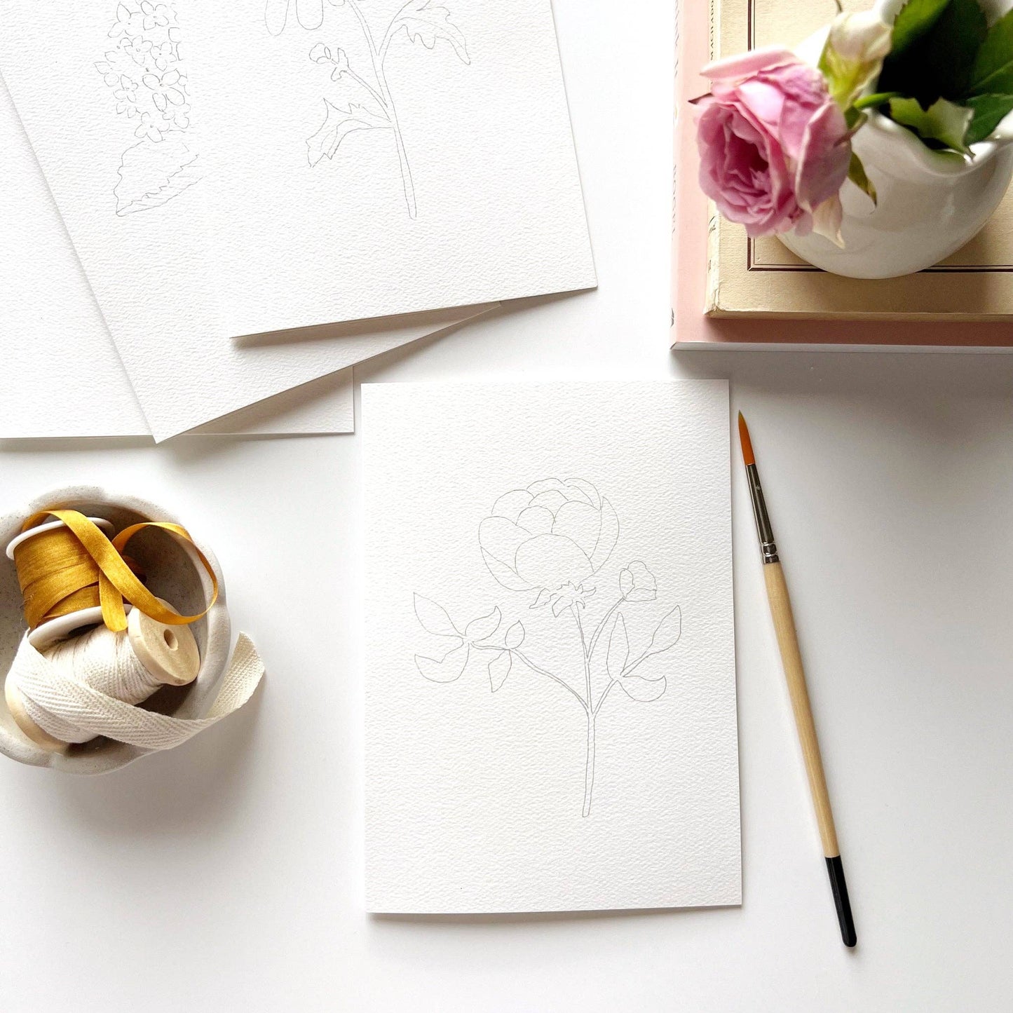 emily lex studio Garden Flowers Paintable Watercolor Notecard Set