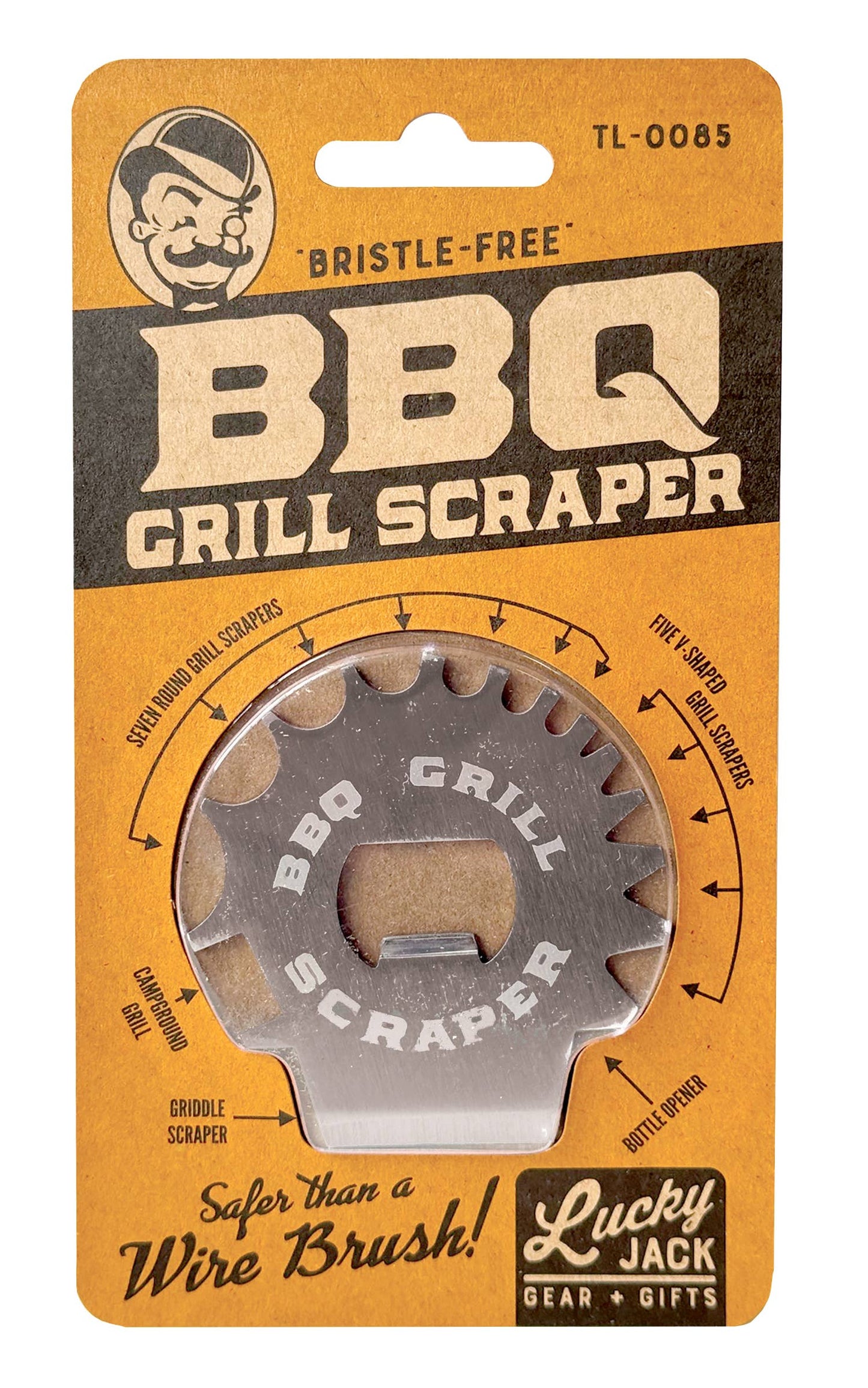 Lucky Jack Universal Grill Scraper, Bristle-Free BBQ Tool
