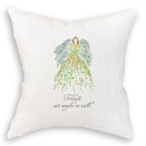 Green Floral Angel with Friends Quote Dishtowel