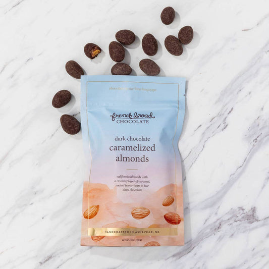 French Broad Chocolate Dark Chocolate Covered Caramelized Almonds, 6oz