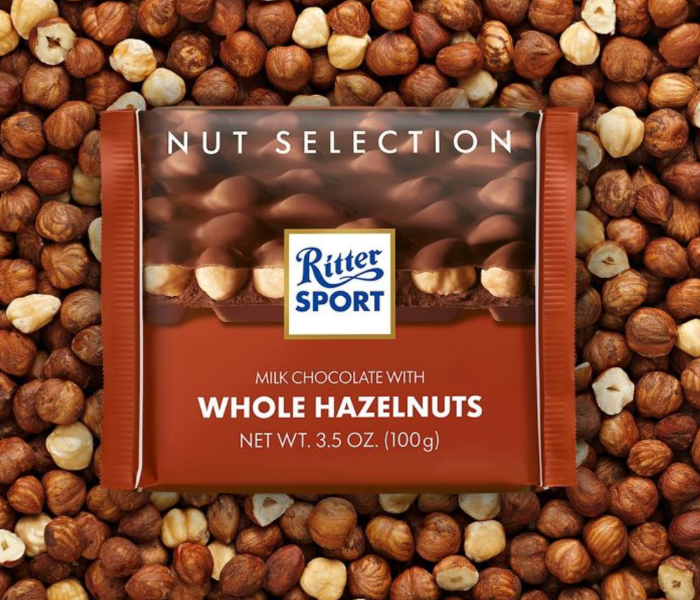 Ritter Sport Milk Chocolate With Whole Hazelnuts - 3.5oz Bars (Pack Of 8) - German Chocolate Pillow Pack