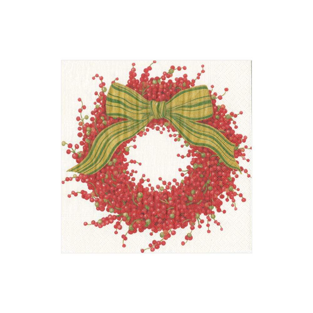 Caspari Berries and Bow Ivory Cocktail Napkins, Set of 20