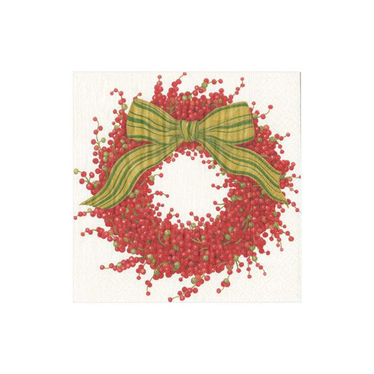 Caspari Berries and Bow Ivory Cocktail Napkins, Set of 20